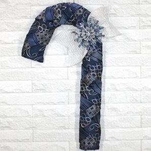 HAND CRAFTED Candy Cane Christmas Wall Art Wreath Decor Upcycled Neckties Blue